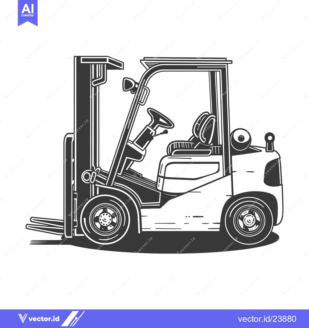 Premium Vector of Black and White Illustration of a Forklift