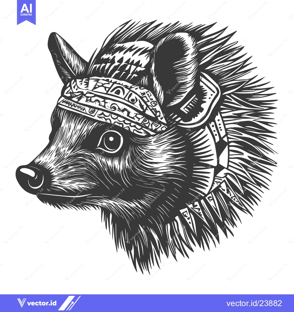 Premium Vector of Black and White Illustration of a  Fox's Head with a Tribal Bandana
