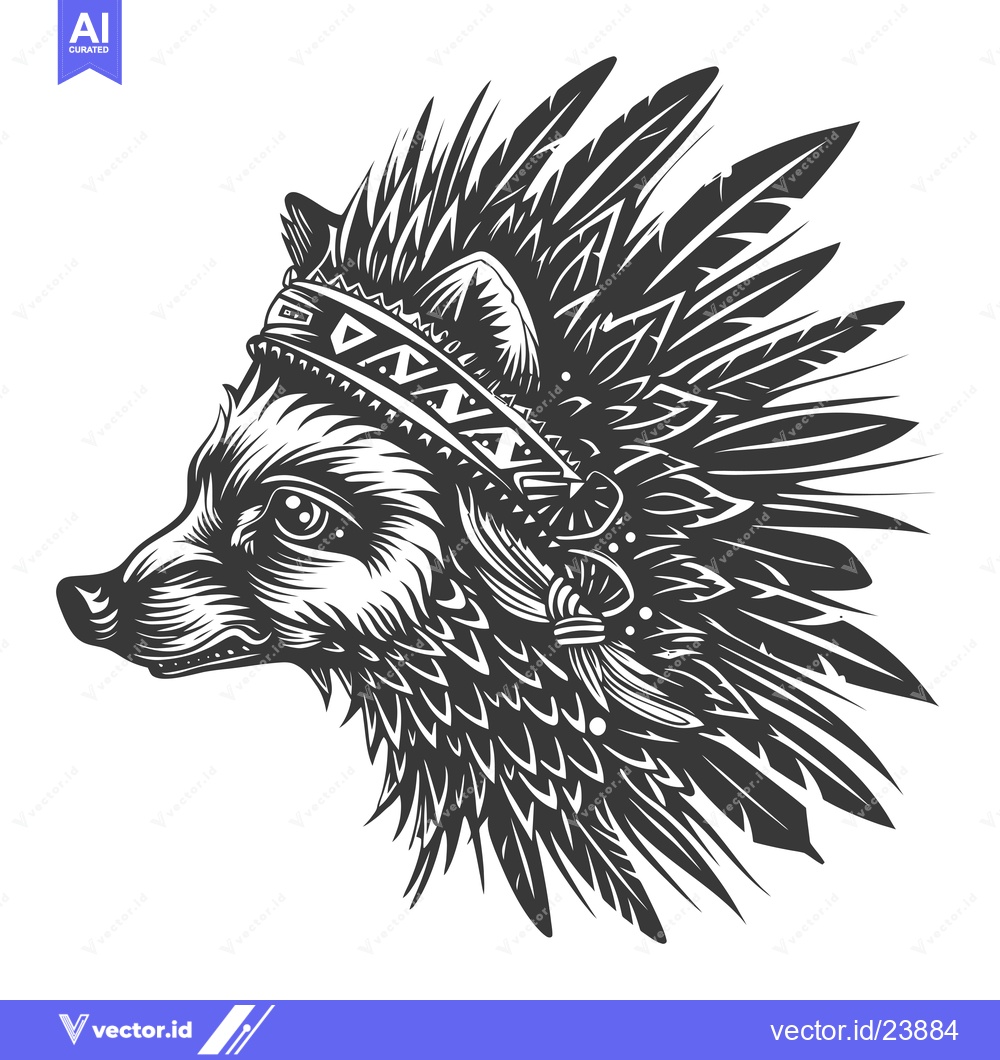Premium Vector dari Black and White Illustration of a Fox with a Feather Headband