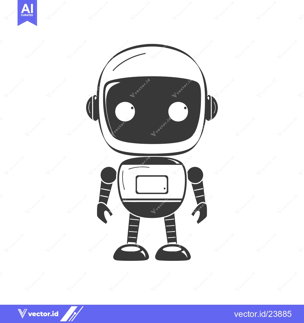 Premium Vector of Black and White Illustration of a Friendly Robot Character