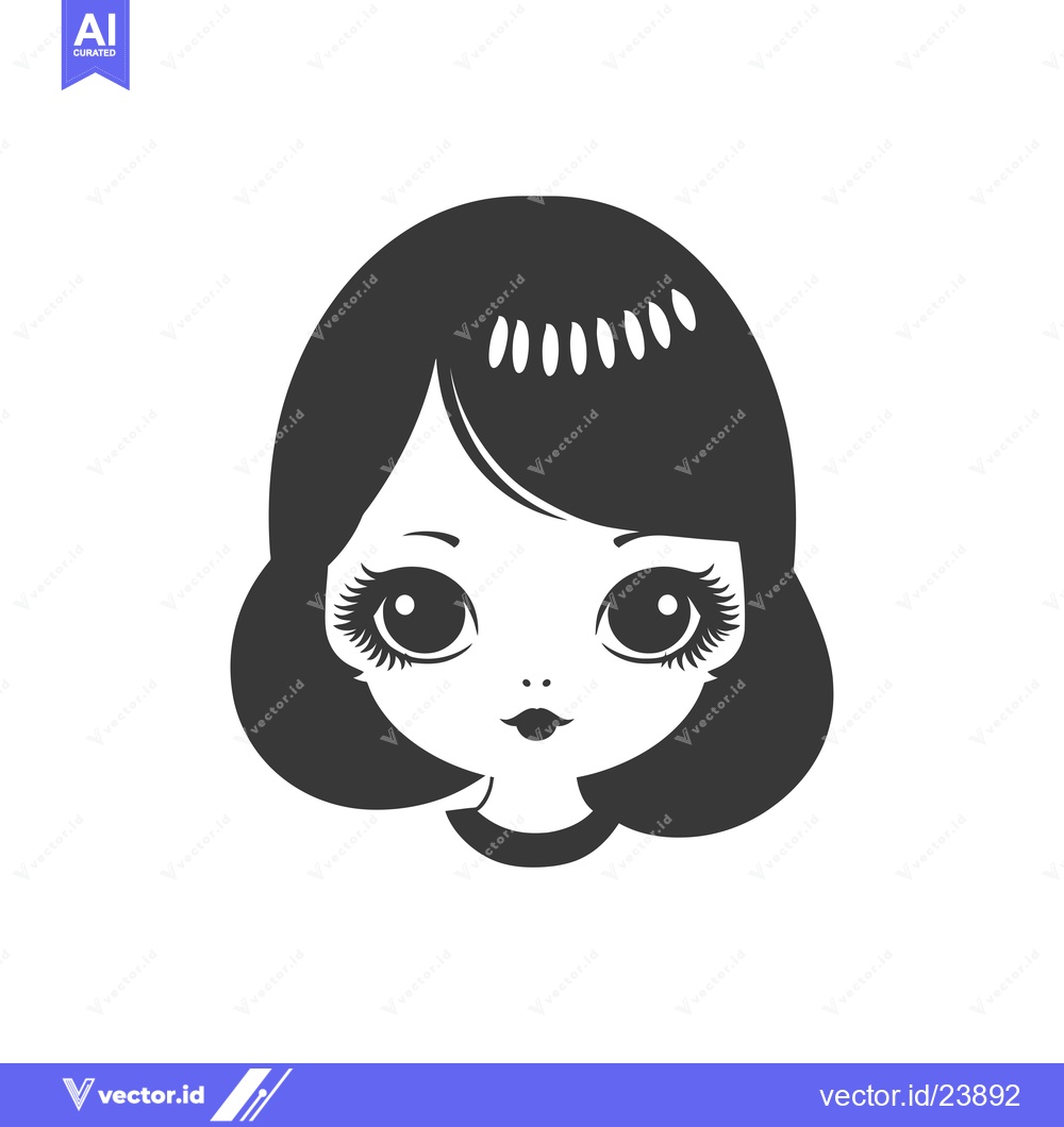 Premium Vector of Black and White Illustration of a Girl with Big Eyes and Short Hair