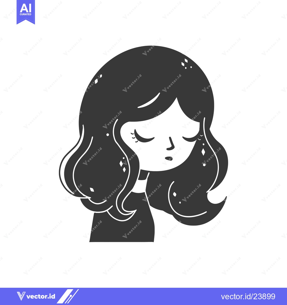 Premium Vector of Black and White Illustration of a Girl with Long Hair