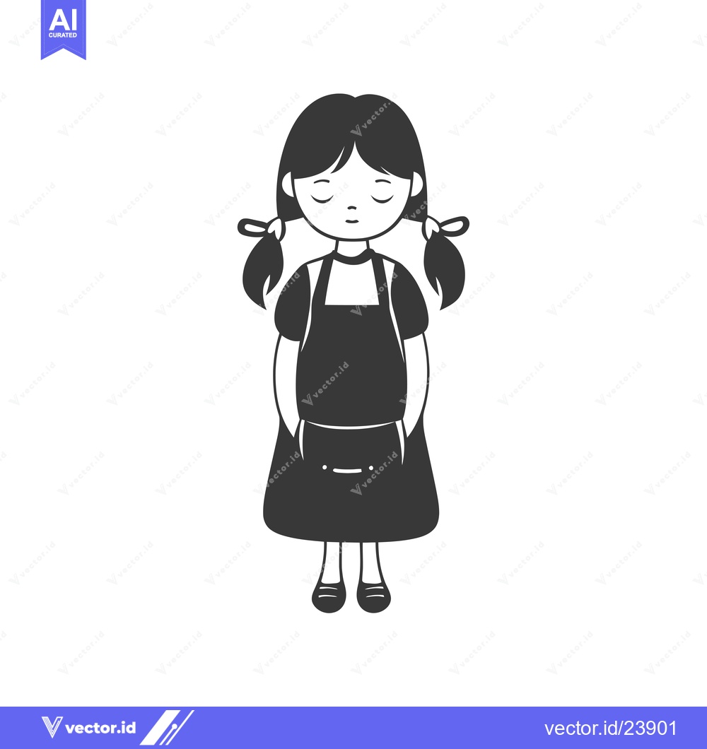 Premium Vector dari Black and White Illustration of a Girl with Pigtails