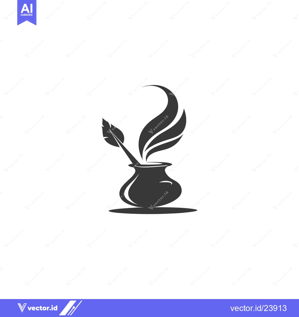 Premium Vector dari Black and White Illustration of a Gourd with a Leaf and a Feather Comi