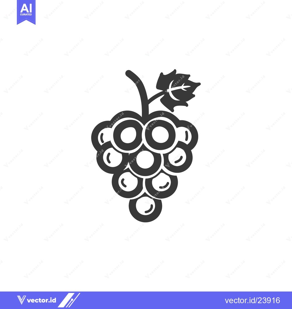 Premium Vector of Black and white illustration of a grape bunch with a leaf