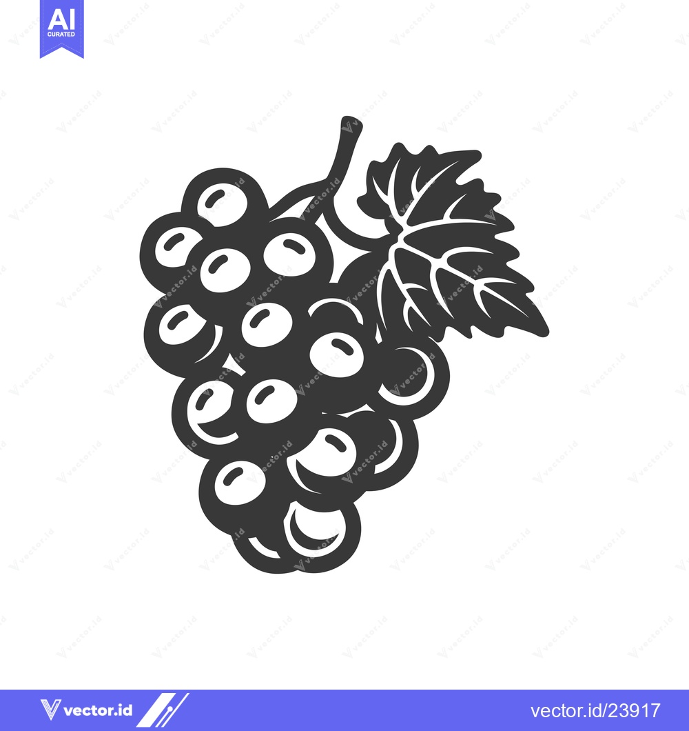 Premium Vector dari Black and White Illustration of a Grape Bunch with Leaf
