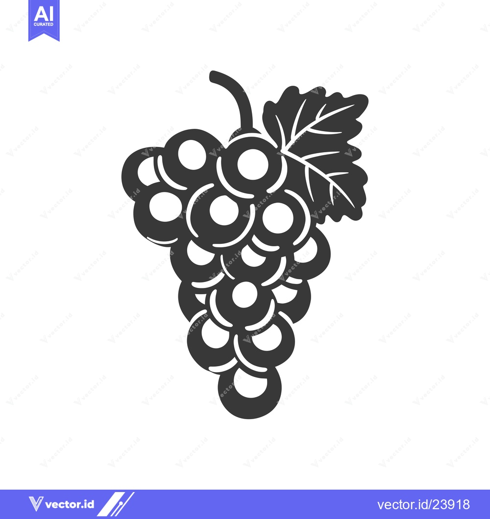 Premium Vector dari Black and White Illustration of a Grape Bunch with Leaf