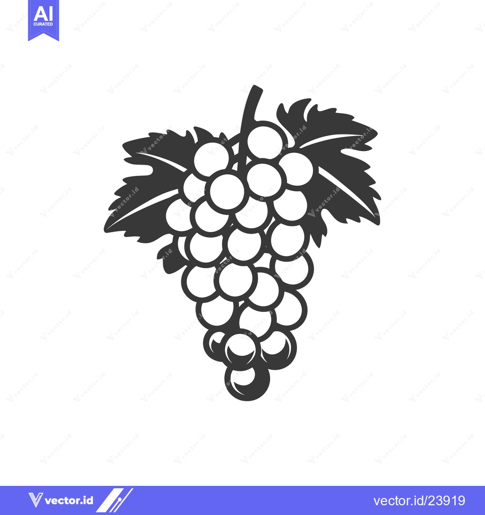 Premium Vector dari Black and White Illustration of a Grape Bunch with Leaves