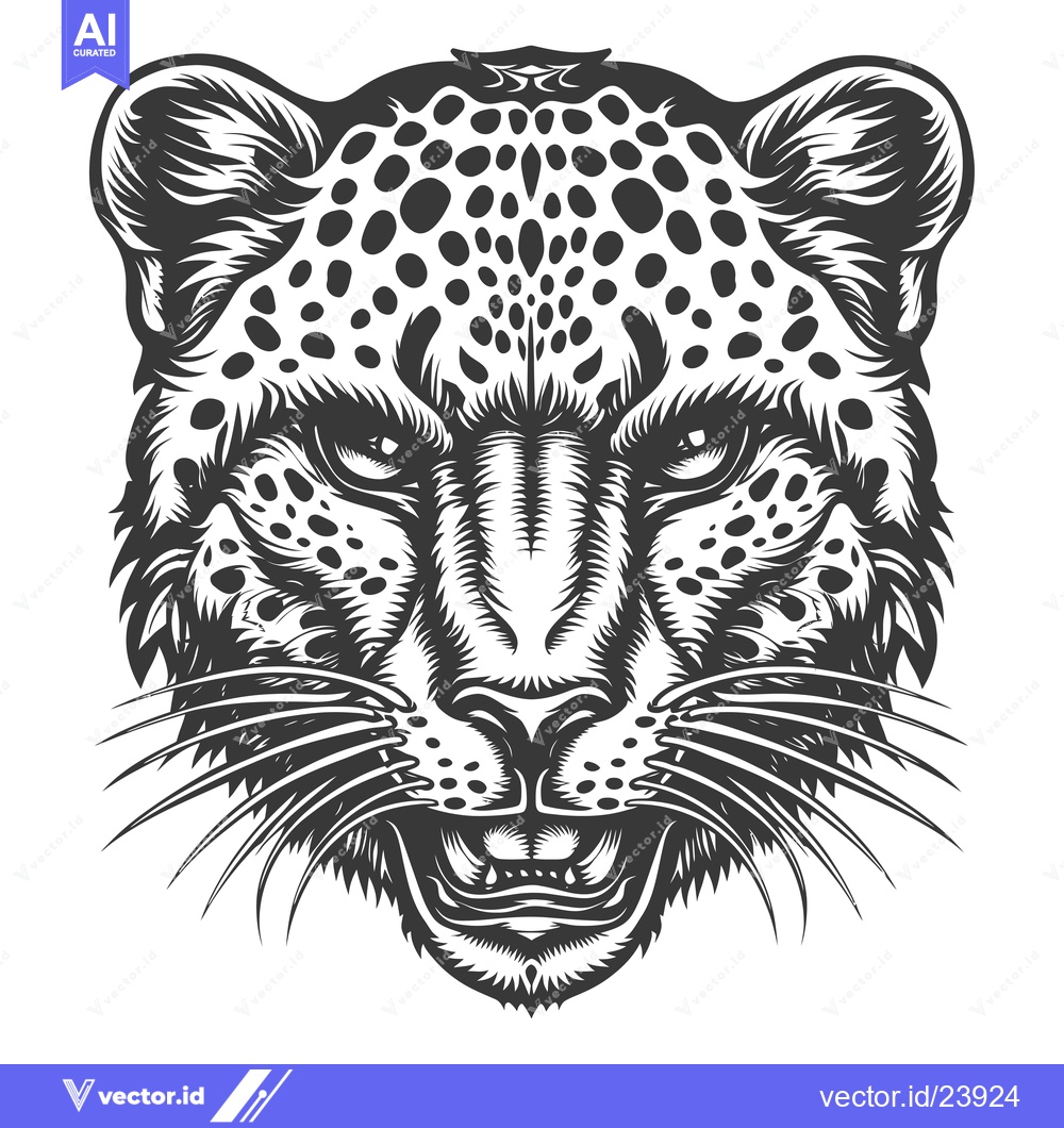 Premium Vector of Black and White Illustration of a Growling Cheetah Head