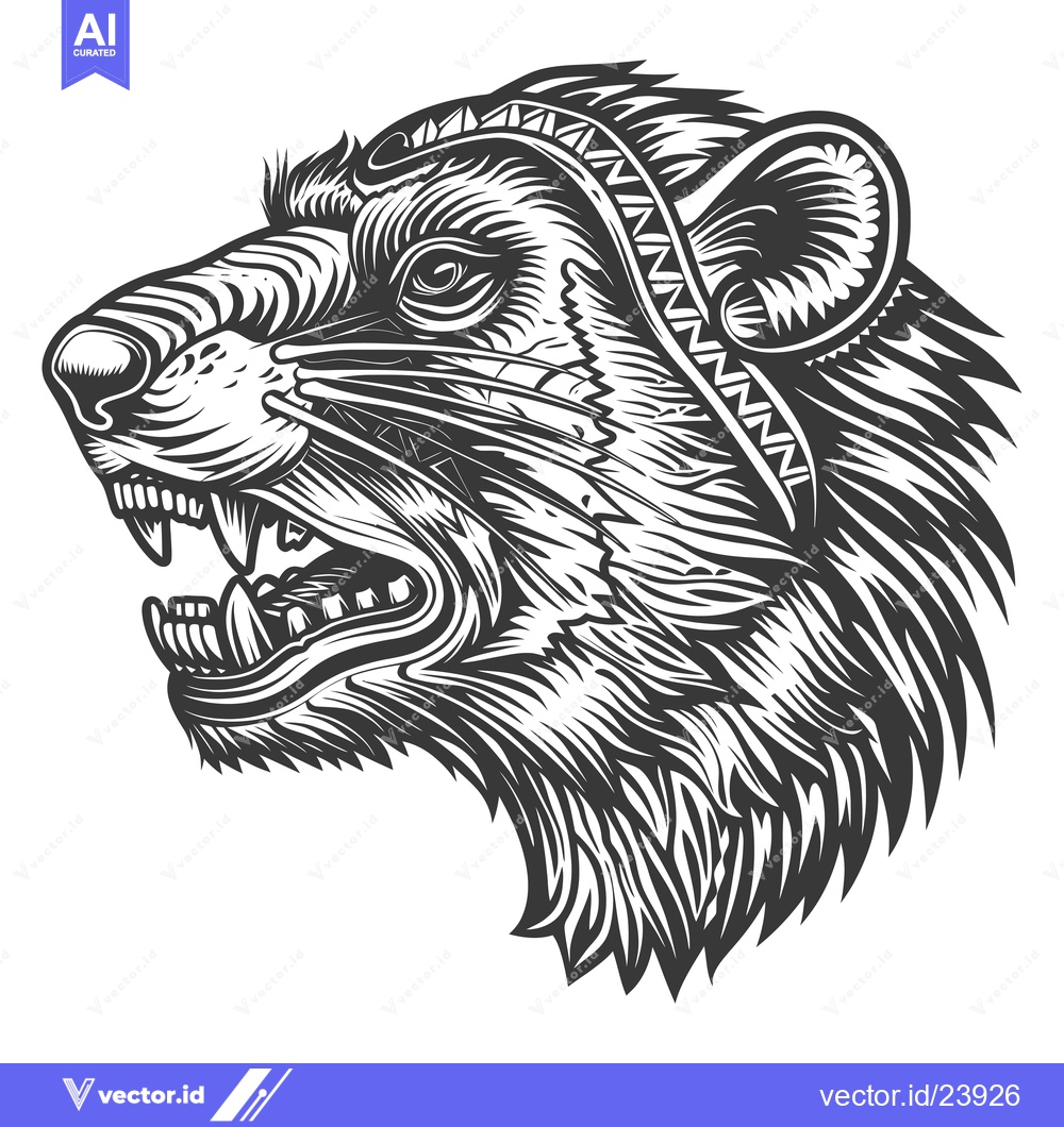 Premium Vector of Black and White Illustration of a Growling Tasmanian Devil Head