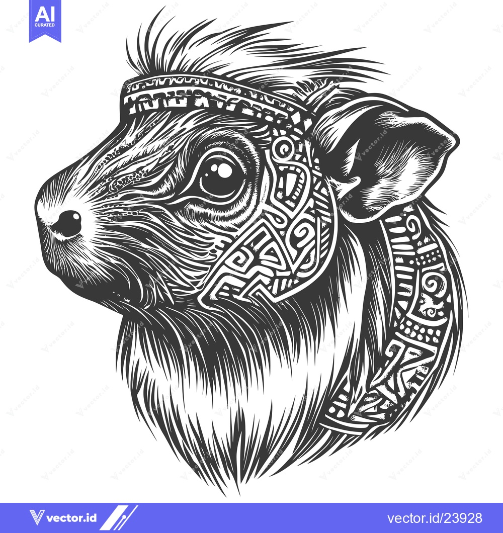 Premium Vector dari Black and White Illustration of a Guinea Pig with Tribal Tattoos