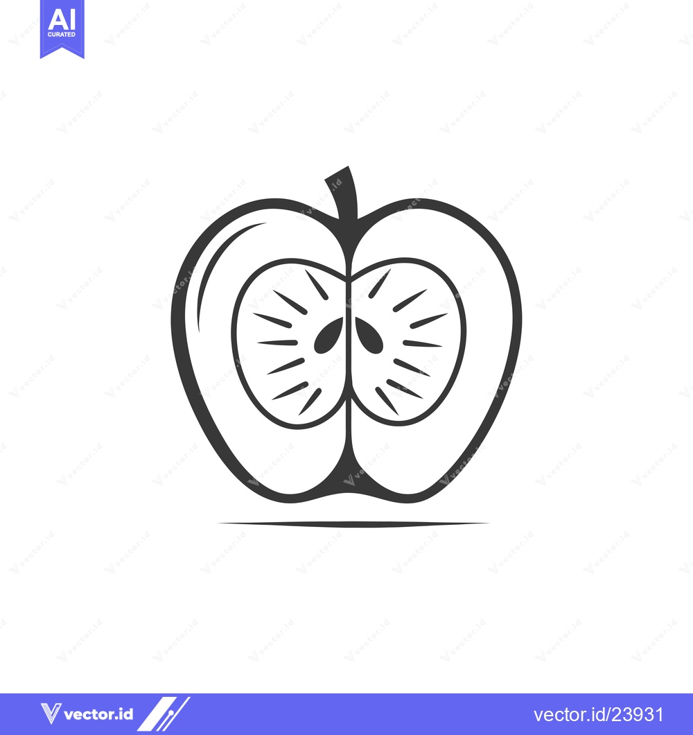 Premium Vector dari Black and white illustration of a halved apple with seeds