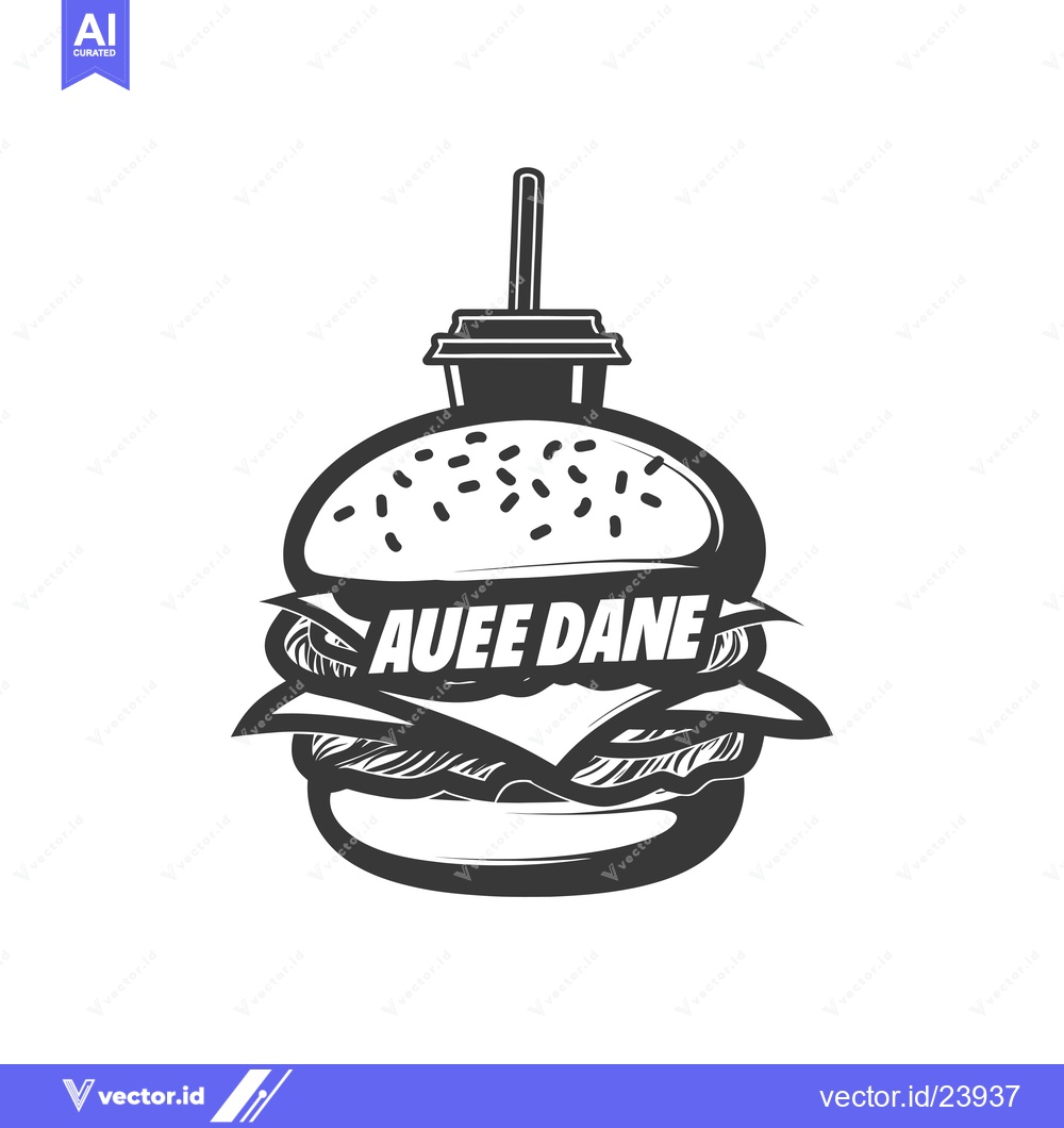 Premium Vector of Black and White Illustration of a Hamburger with a Drink on Top