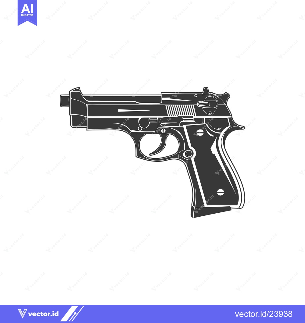 Premium Vector dari Black and White Illustration of a Handgun
