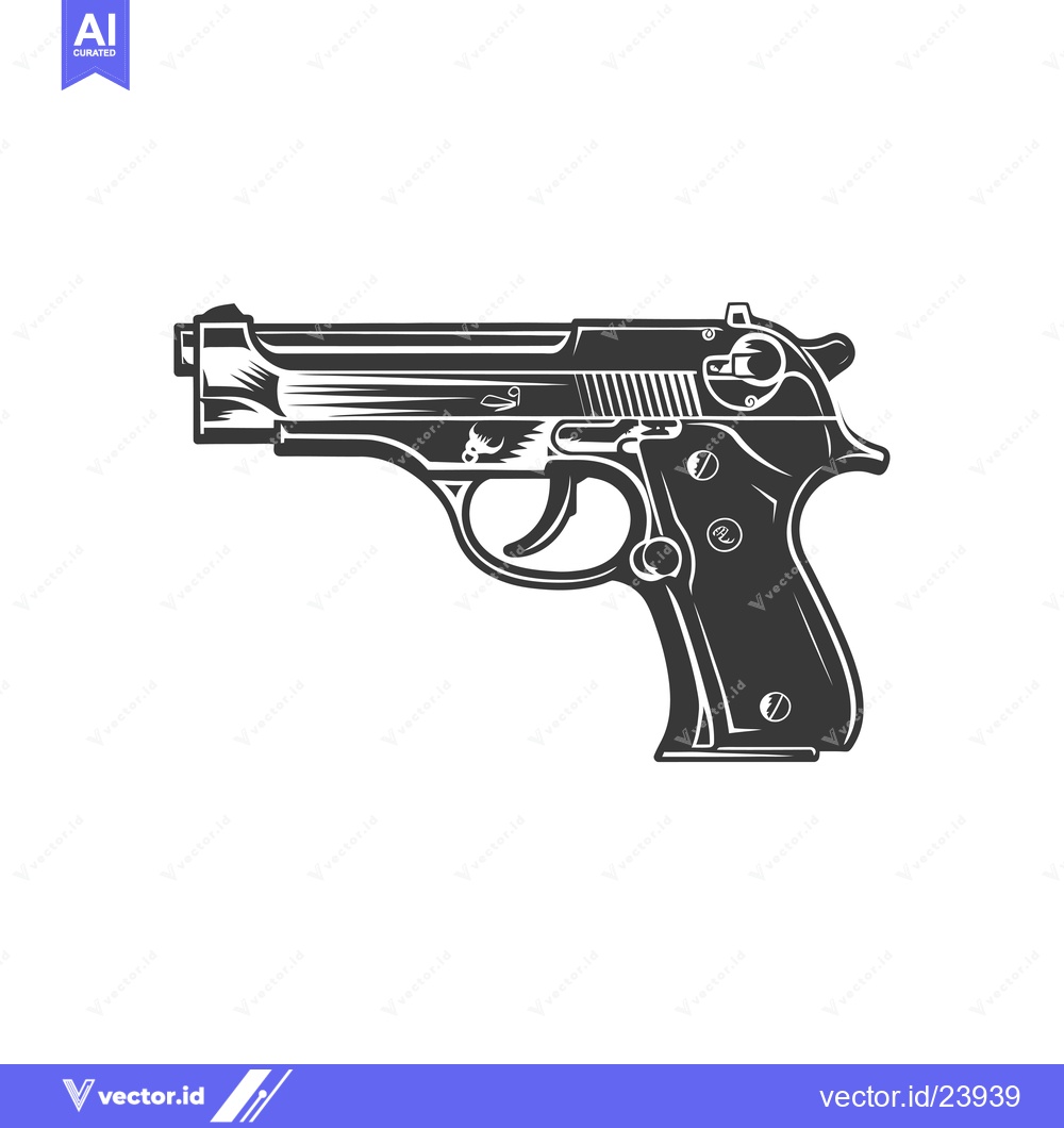 Premium Vector of Black and White Illustration of a Handgun