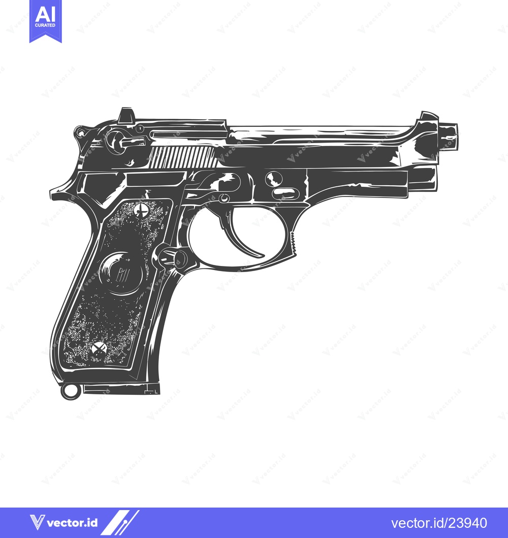 Premium Vector dari Vintage Handgun Illustration Black and White.