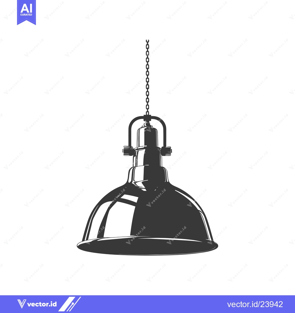 Premium Vector of Black and white illustration of a hanging industrial lamp