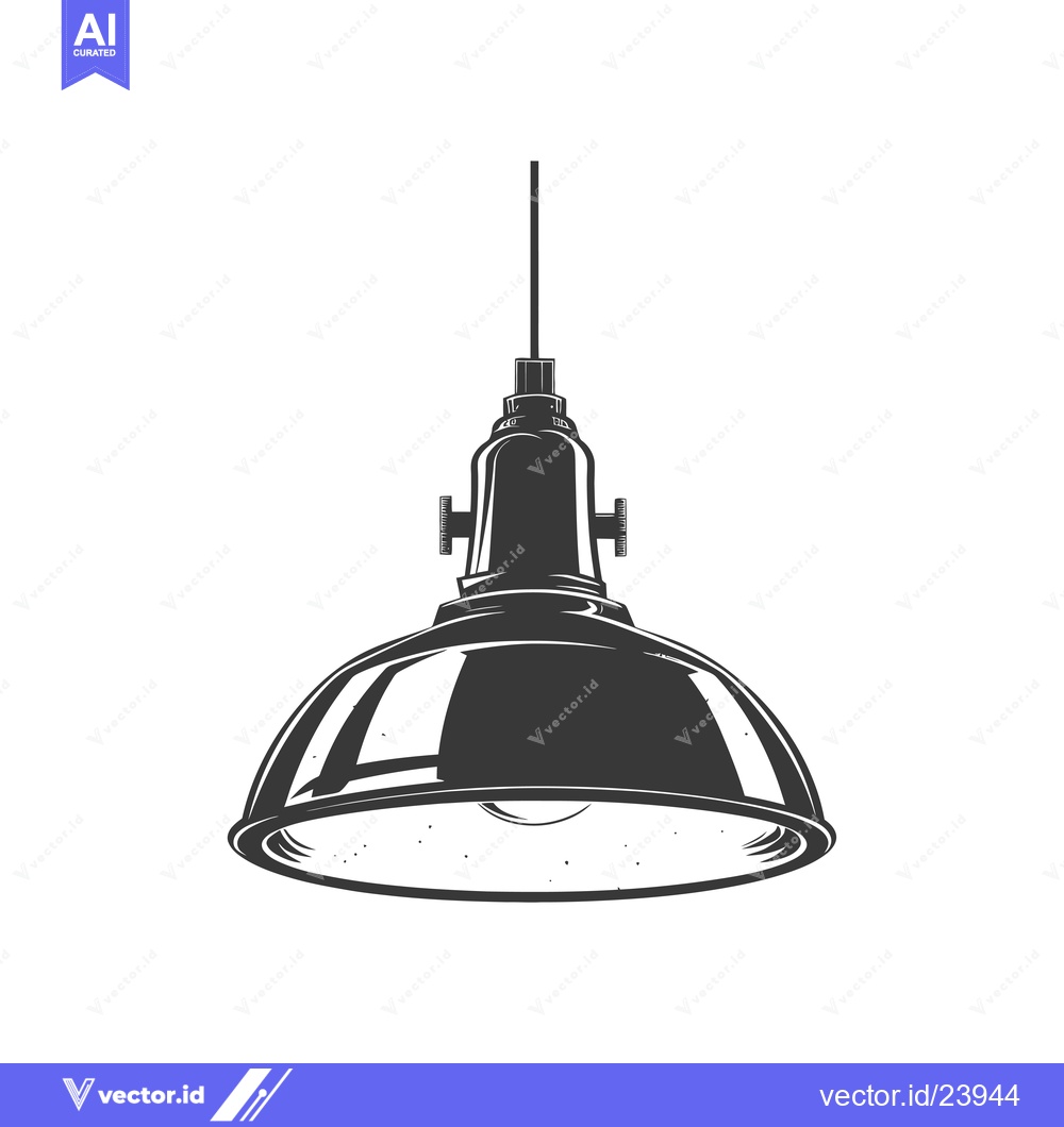 Premium Vector of Black and White Illustration of a Hanging Lamp