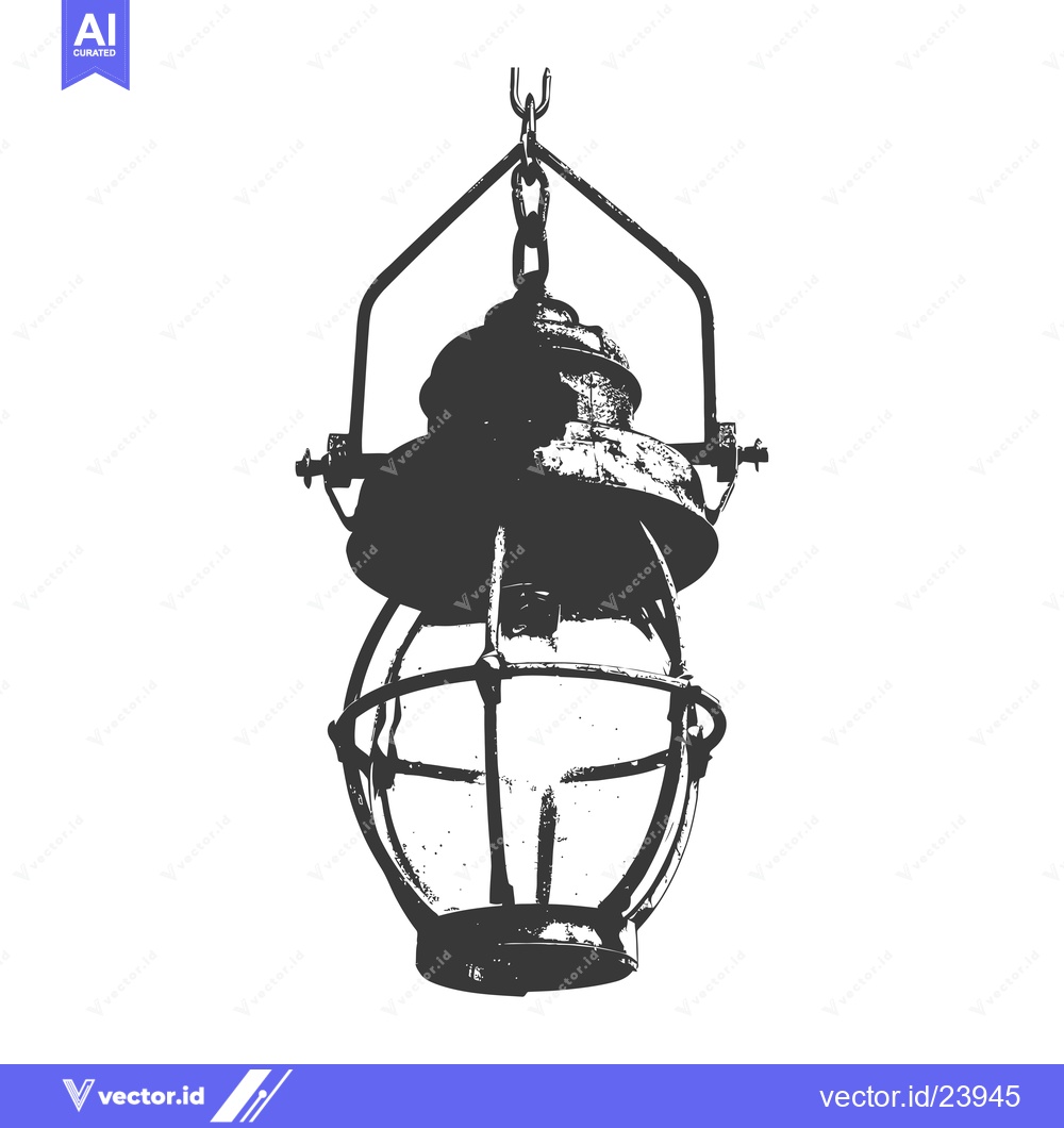 Premium Vector of Black and White Illustration of a Hanging Lantern