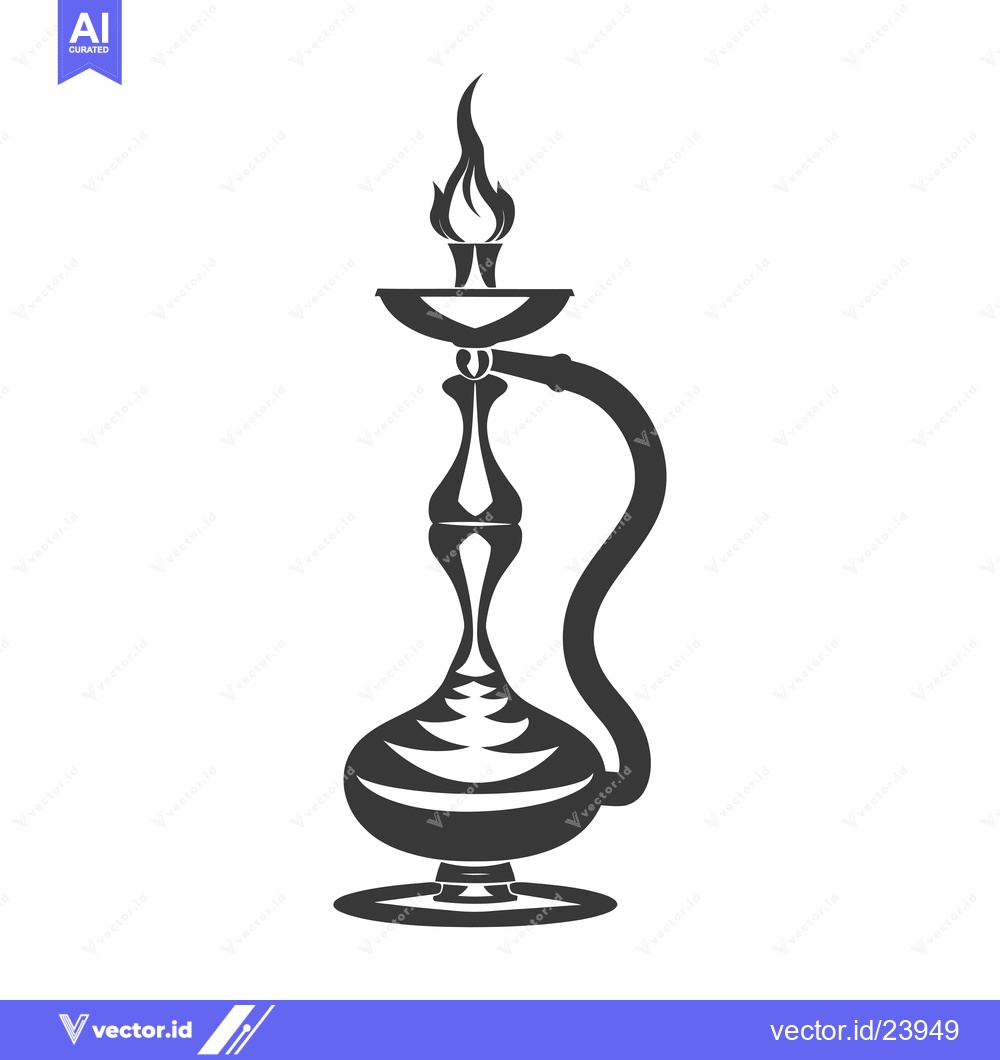 Premium Vector of Black and White Illustration of a Hookah with a Flame