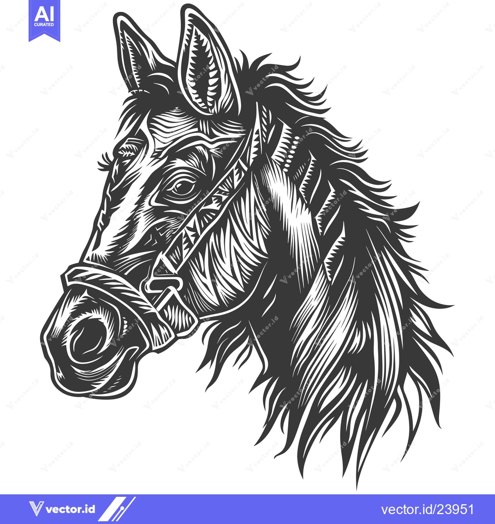 Premium Vector dari Black and White Illustration of a Horse's Head