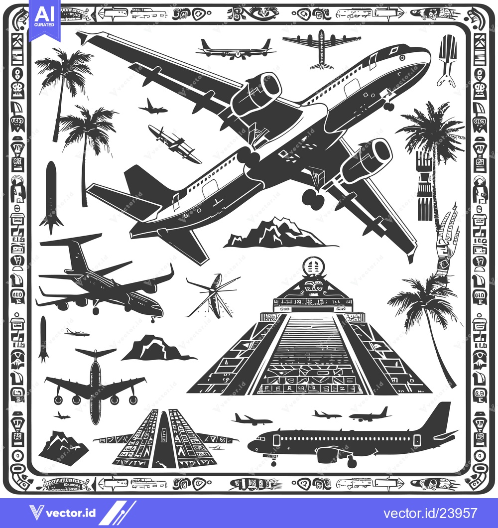 Premium Vector of Black and White Illustration of Airplanes at the Airport