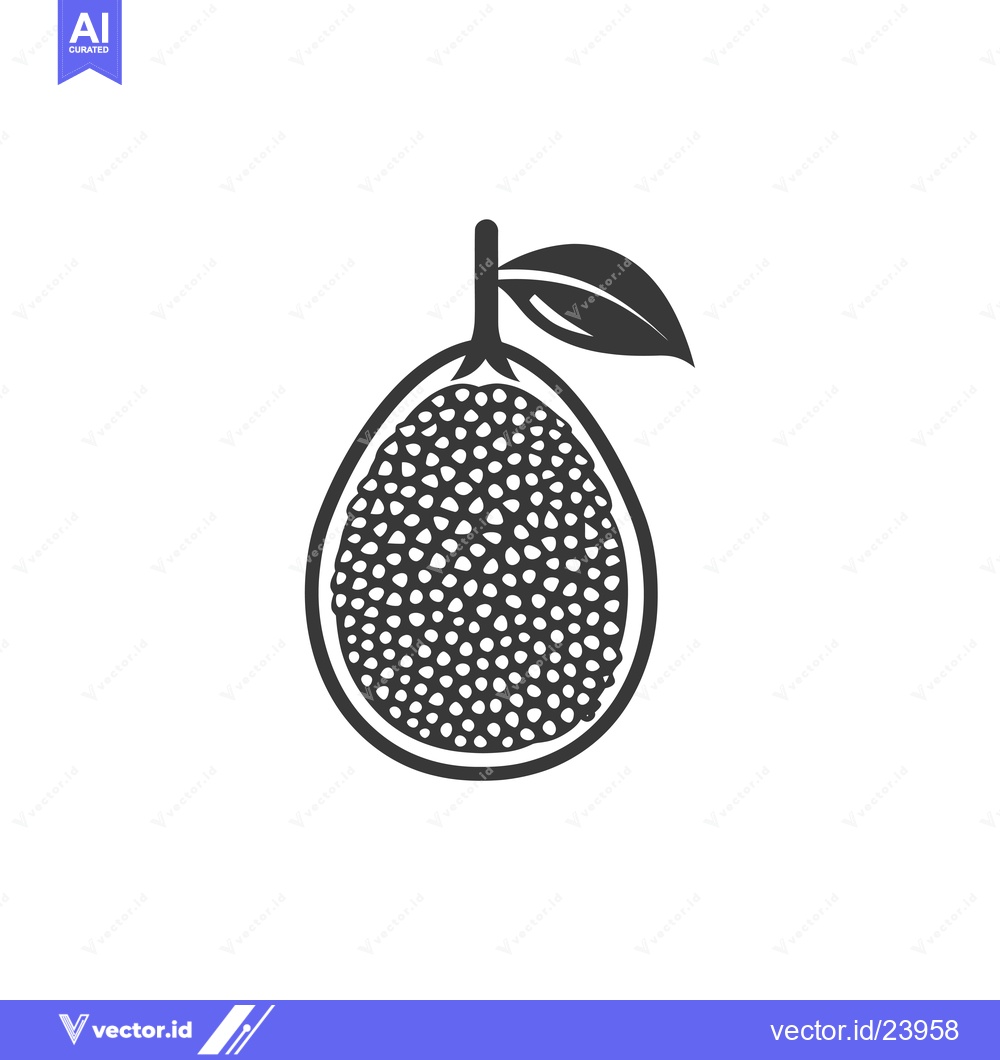 Premium Vector dari Black and White Illustration of a Jackfruit with a Leaf