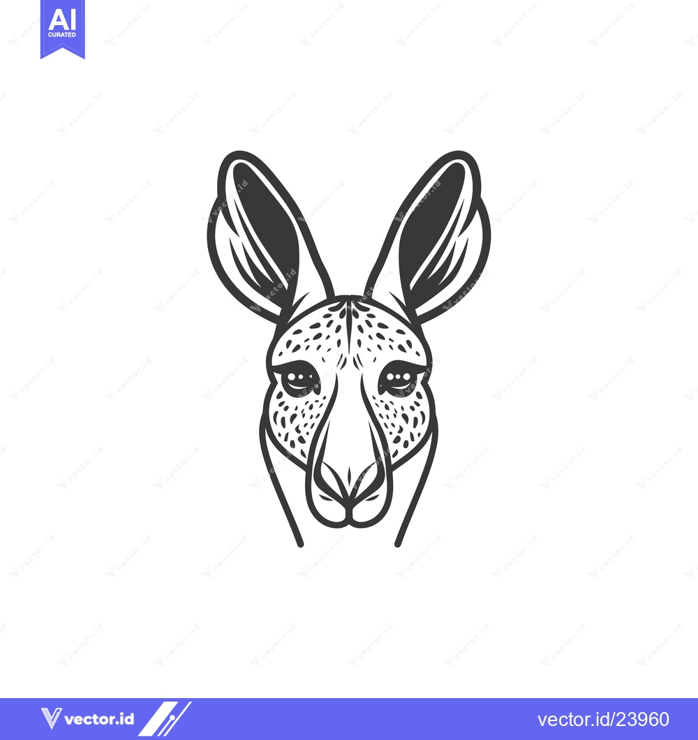 Premium Vector dari Black and White Illustration of a Kangaroo's Face