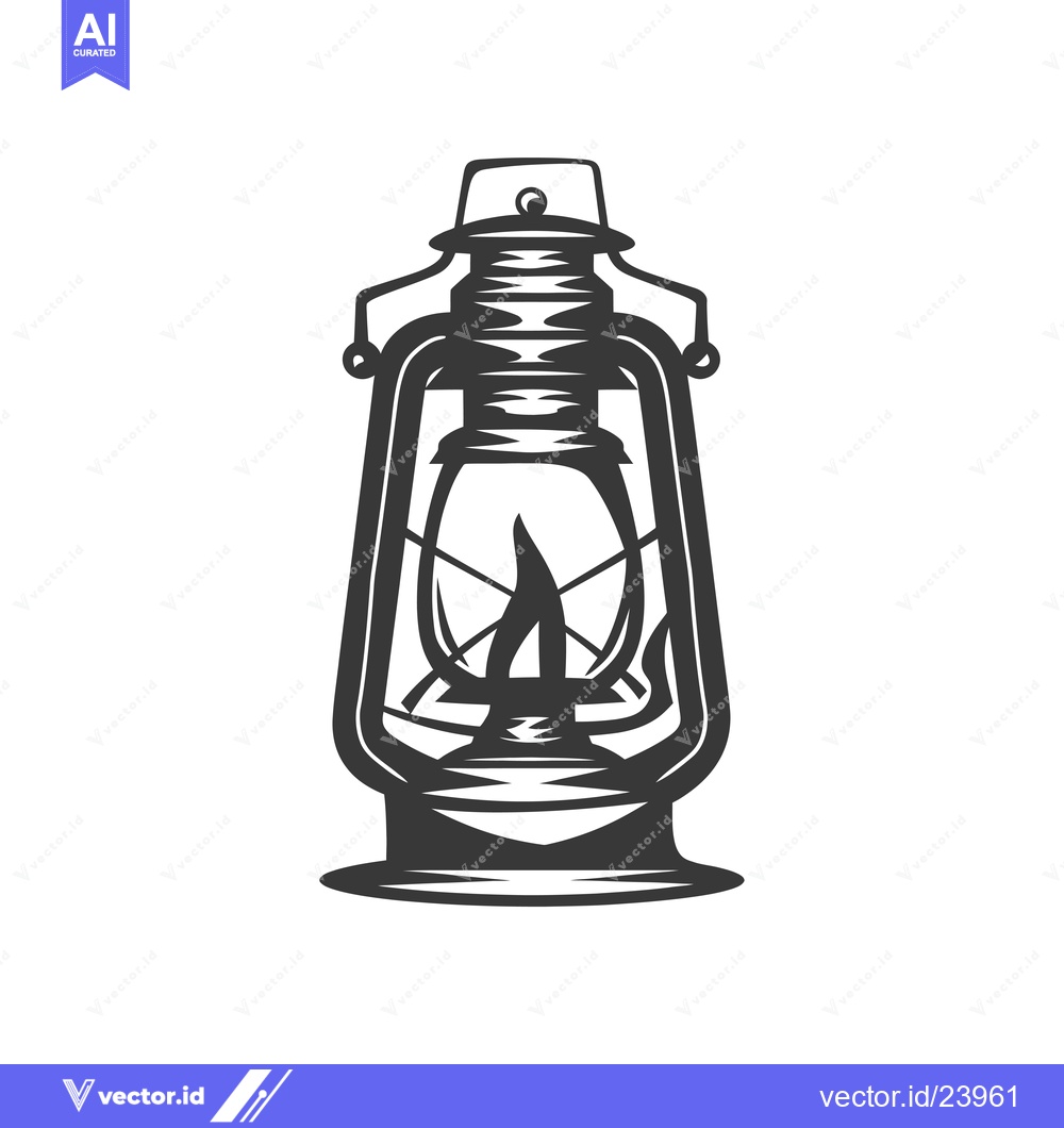 Premium Vector dari Black and White Illustration of a Kerosene Lantern