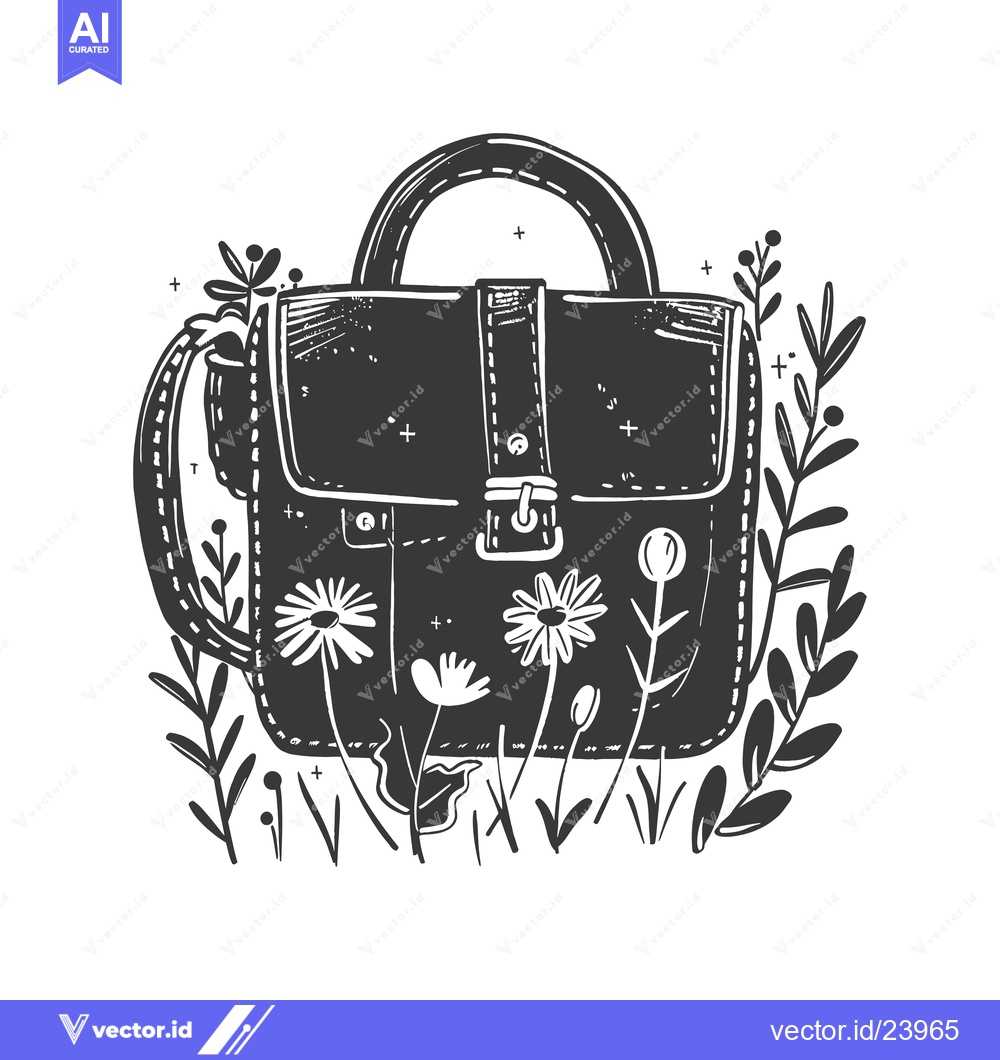 Premium Vector of Black and White Illustration of a Leather Briefcase Surrounded by Flow