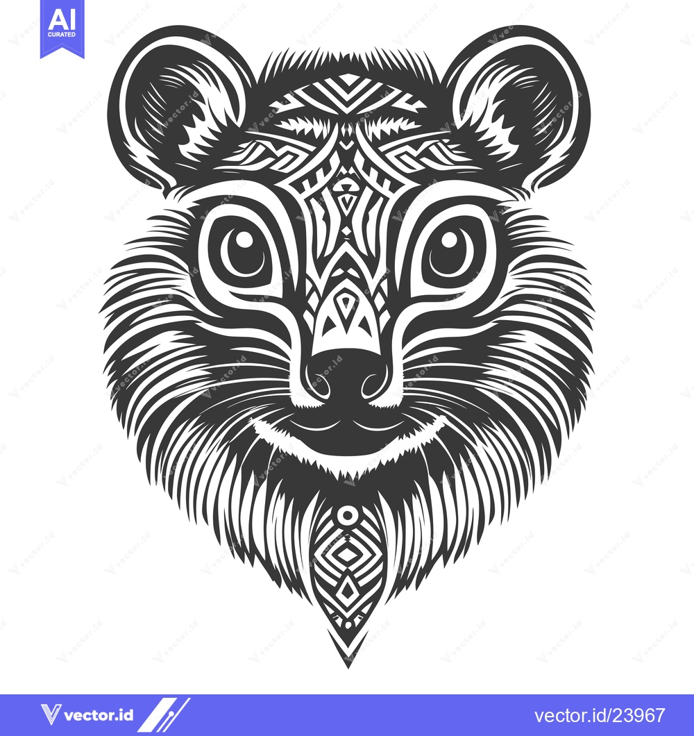 Premium Vector dari Black and White Illustration of a Lemur's Face with Geometric Patterns