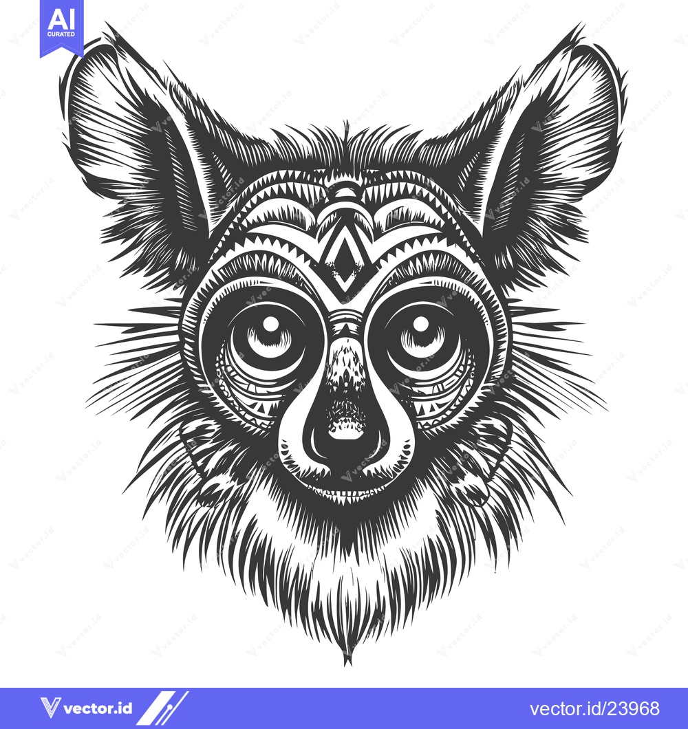 Premium Vector dari Black and White Illustration of a Lemur's Face with Tribal Pattern