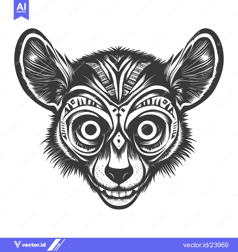 Premium Vector dari Black and White Illustration of a Lemur's Face with Tribal Patterns