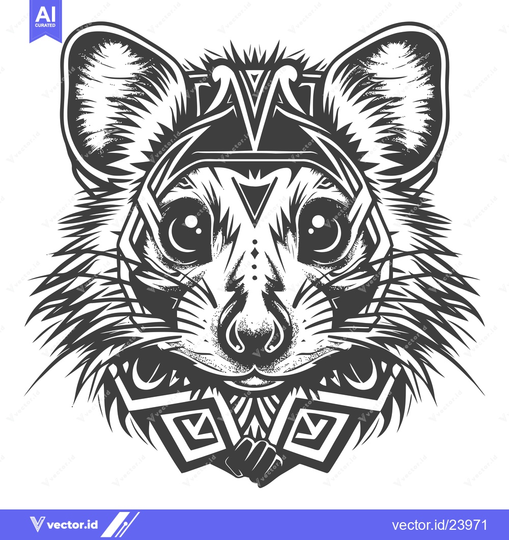 Premium Vector dari Black and White Illustration of a Lemur with Tribal Design