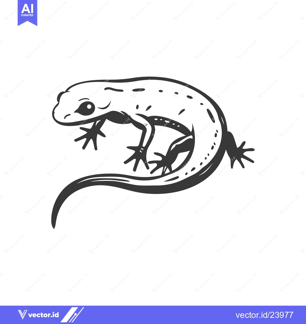 Premium Vector of Black and White Illustration of a Lizard with a Curved Tail