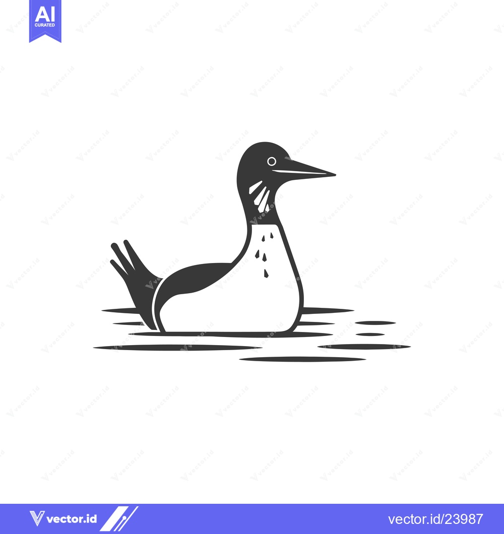 Premium Vector dari Black and White Illustration of a Loon Swimming in Water