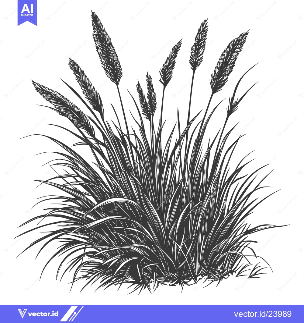 Premium Vector of Black and White Illustration of a Lush Grassy Bush