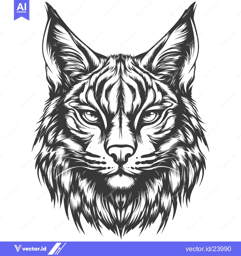 Premium Vector dari Black and White Illustration of a Lynx's Face
