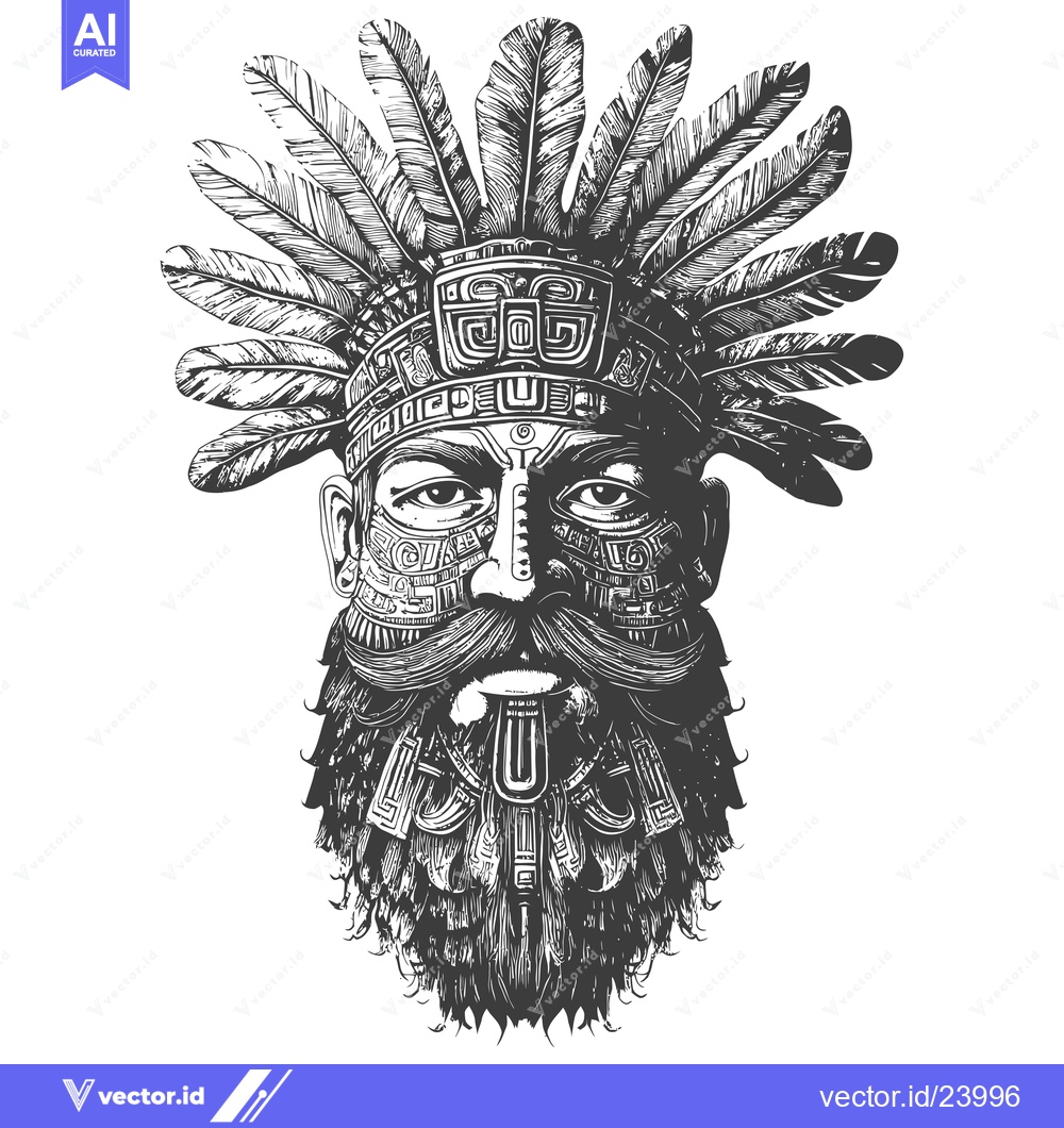 Premium Vector dari Black and White Illustration of a Man in Native American Headdress