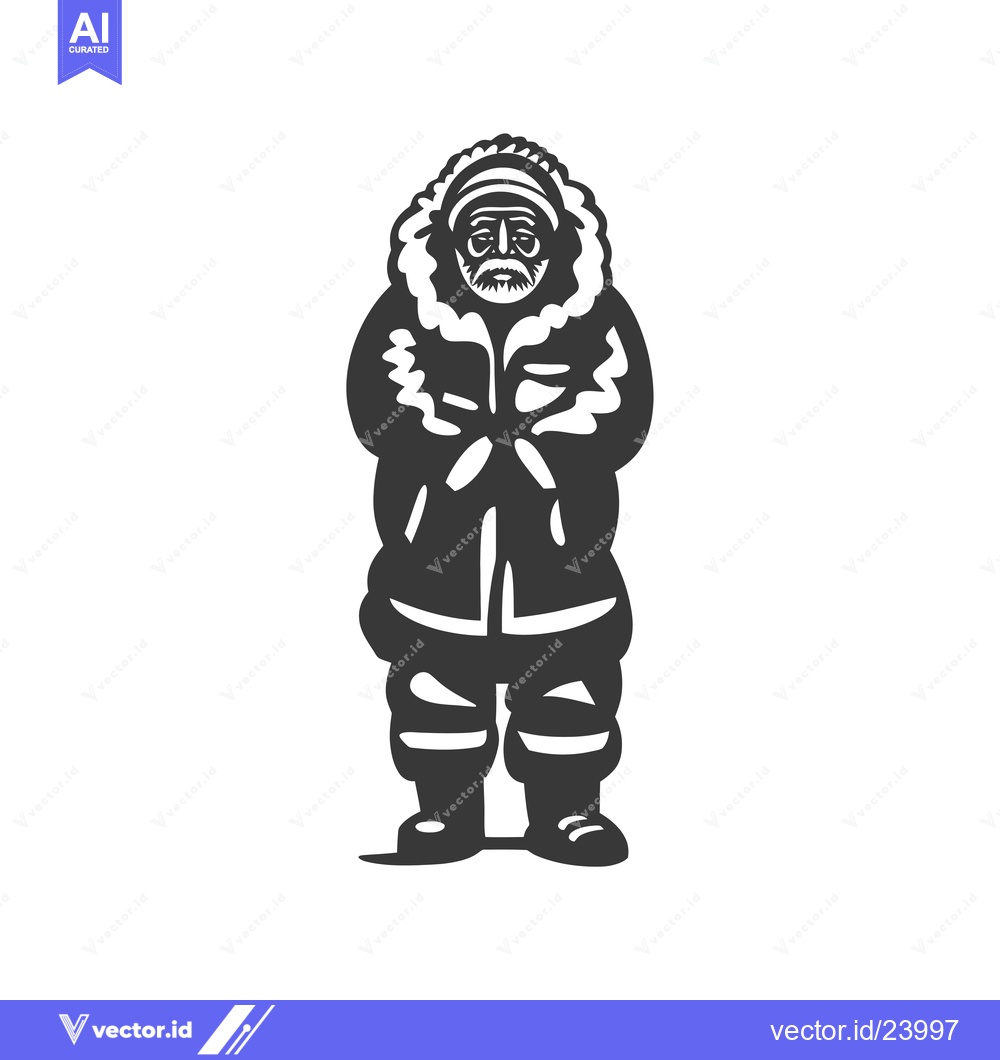 Premium Vector of Black and White Illustration of a Man in Winter Gear
