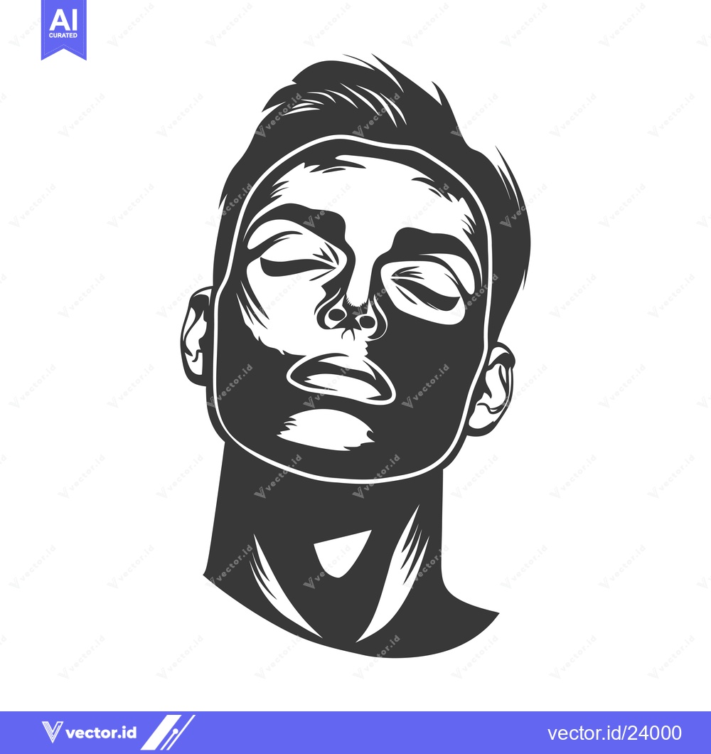 Premium Vector dari Black and White Illustration of a Man's Face with Eyes Closed