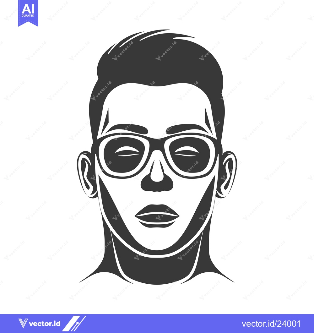 Premium Vector dari Black and white illustration of a man's face with sunglasses and close
