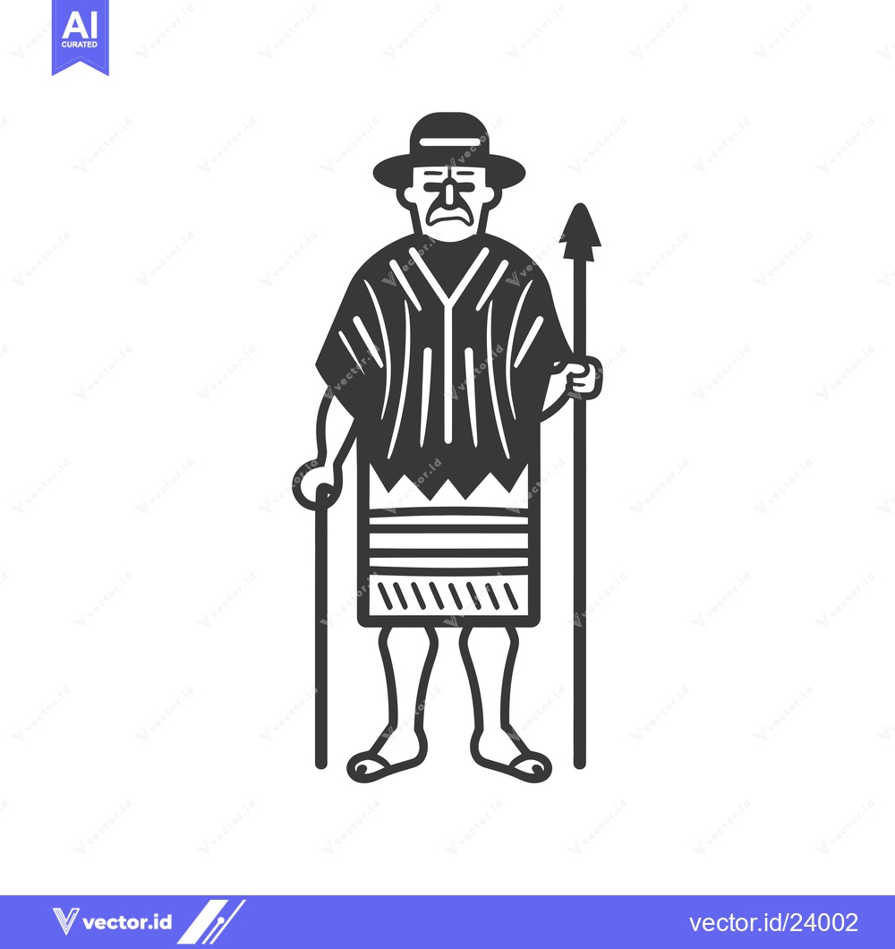 Premium Vector of Black and White Illustration of a Man Wearing Traditional Clothing and