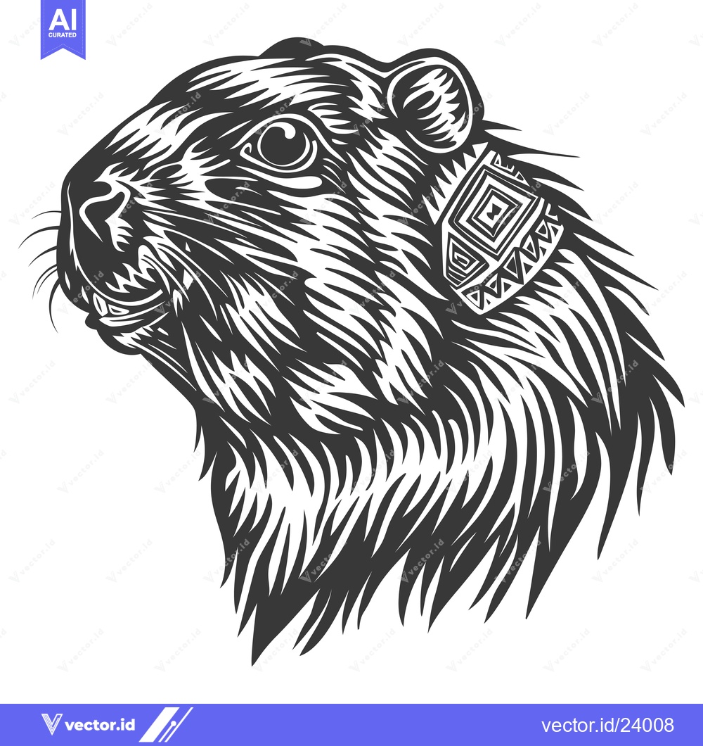 Premium Vector of Black and White Illustration of a Marmot's Head with Tribal Collar