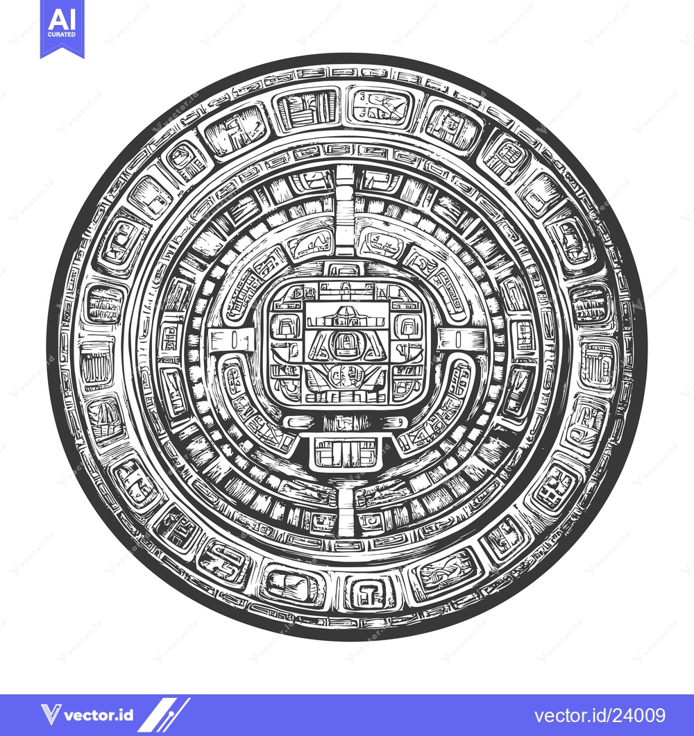 Premium Vector dari Black and White Illustration of a Mayan Calendar