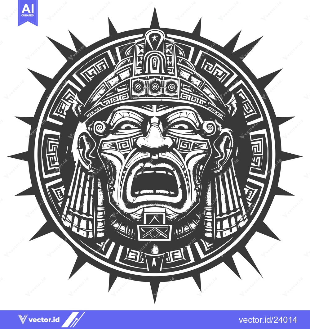 Premium Vector of Black and White Illustration of a Mayan God's Face
