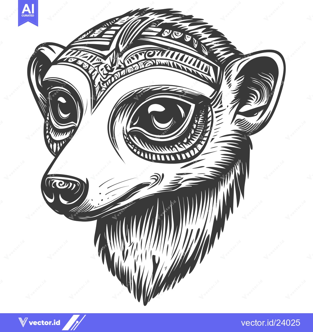Premium Vector dari Black and White Illustration of a Meerkat Head with Tribal Design