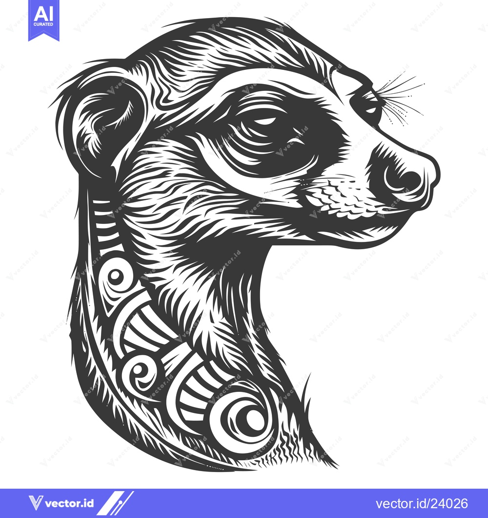 Premium Vector of Black and White Illustration of a Meerkat's Head with Tribal Design