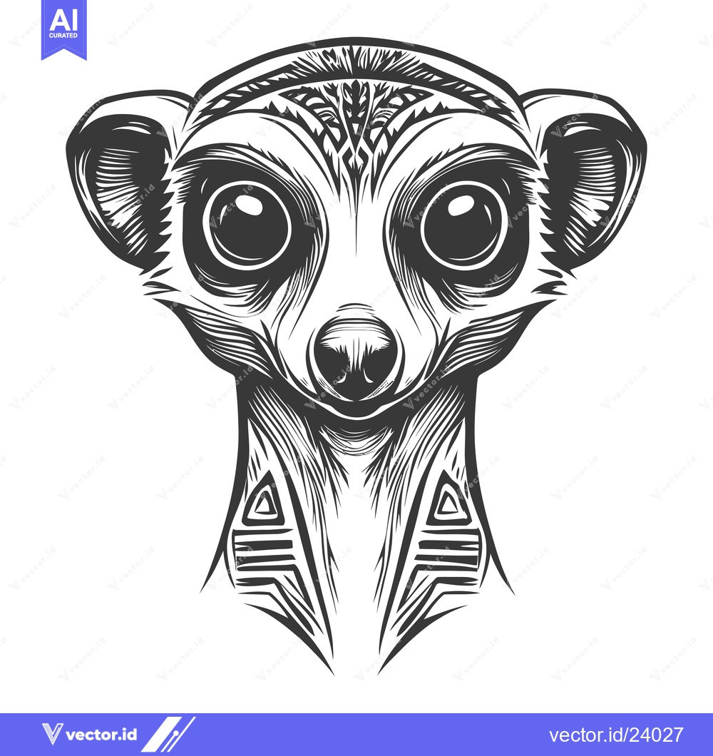 Premium Vector dari Black and White Illustration of a Meerkat's Head with Tribal Designs
