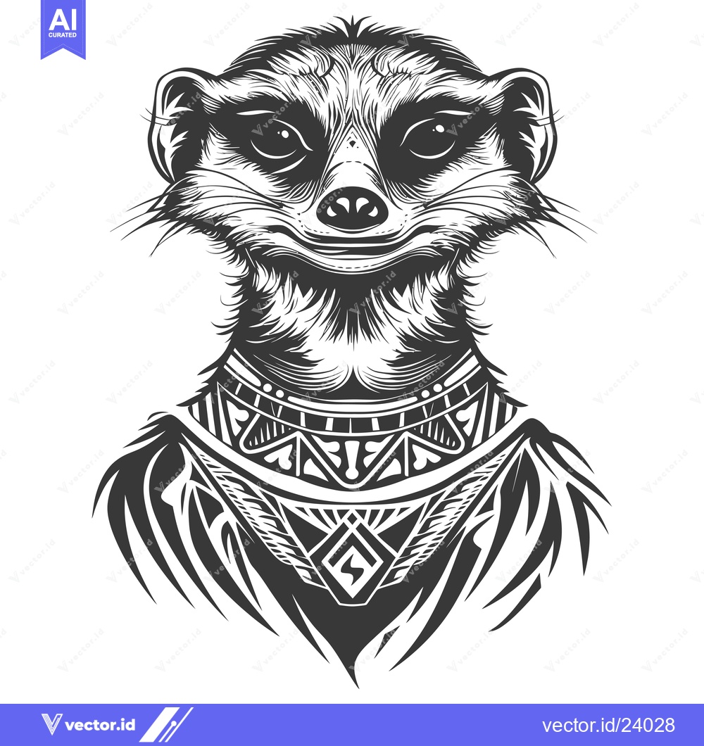 Premium Vector dari Black and White Illustration of a Meerkat Wearing a Tribal Necklace